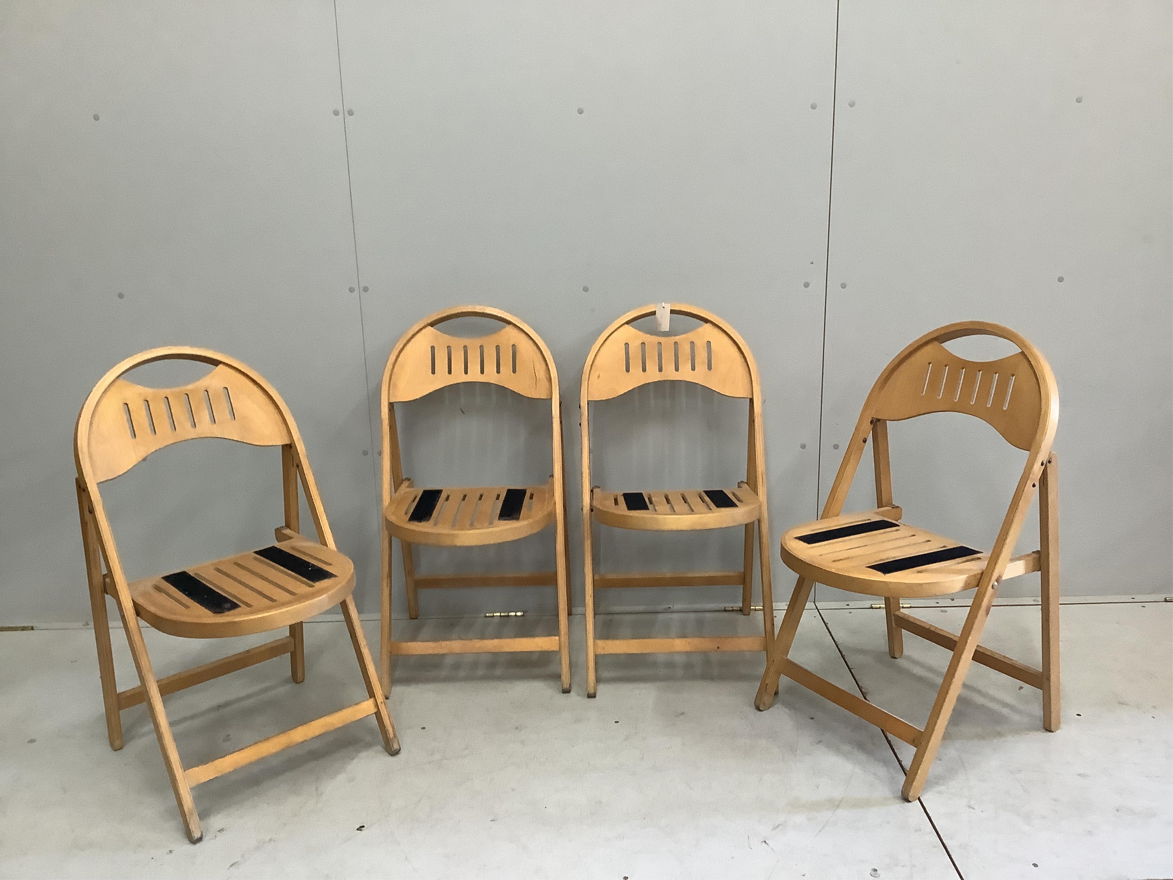 Four mid century C O T K folding ply chairs. Condition - good, lacking seat cushions